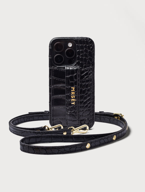 iPhone Hülle mit Strap - Black Croco