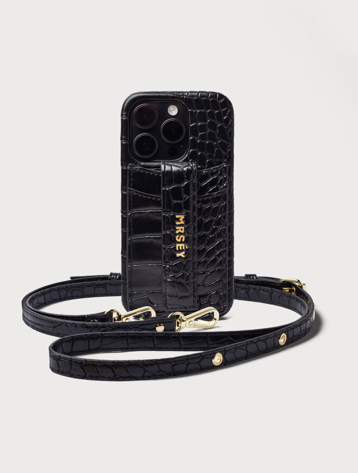 iPhone Hülle mit Strap - Black Croco