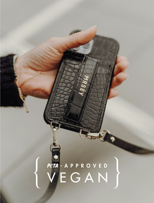iPhone Case with Strap - Black Croco