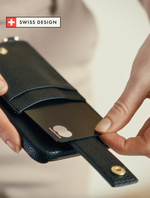 iPhone Case with Strap - Black Croco