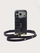 iPhone Case with Strap - Black Croco