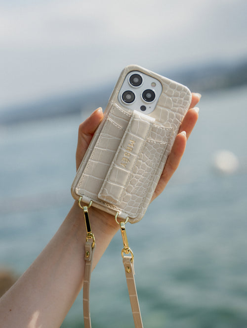 iPhone Hülle mit Strap - Sand Croco